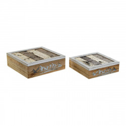 set of decorative boxes dkd home decor 8424001775835 metal wood brown white 24 x 24 x 7 5 cm mdf wood 2 units