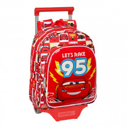 school rucksack with wheels cars let s race red white 27 x 33 x 10 cm