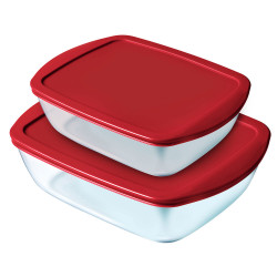 set of lunch boxes pyrex cook & store crystal red 2 pcs