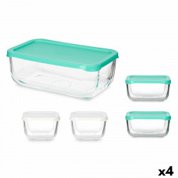 set of lunch boxes snow box rectangular white turquoise 4 units